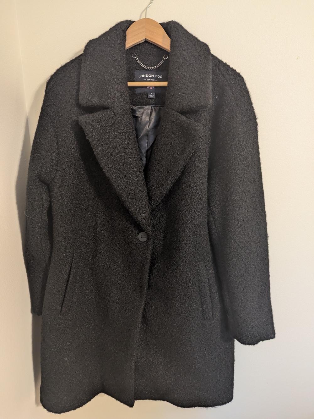 London Fog Black Bouclé Pea Coat